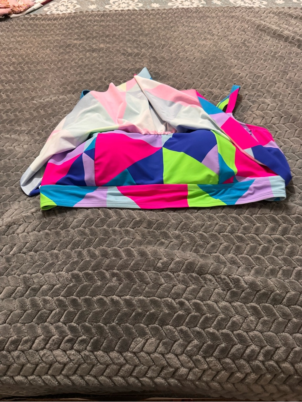 Torrid Geometric Color Block Flounce Swim Crop Top - Bright Multicolor - Picture 3 of 6